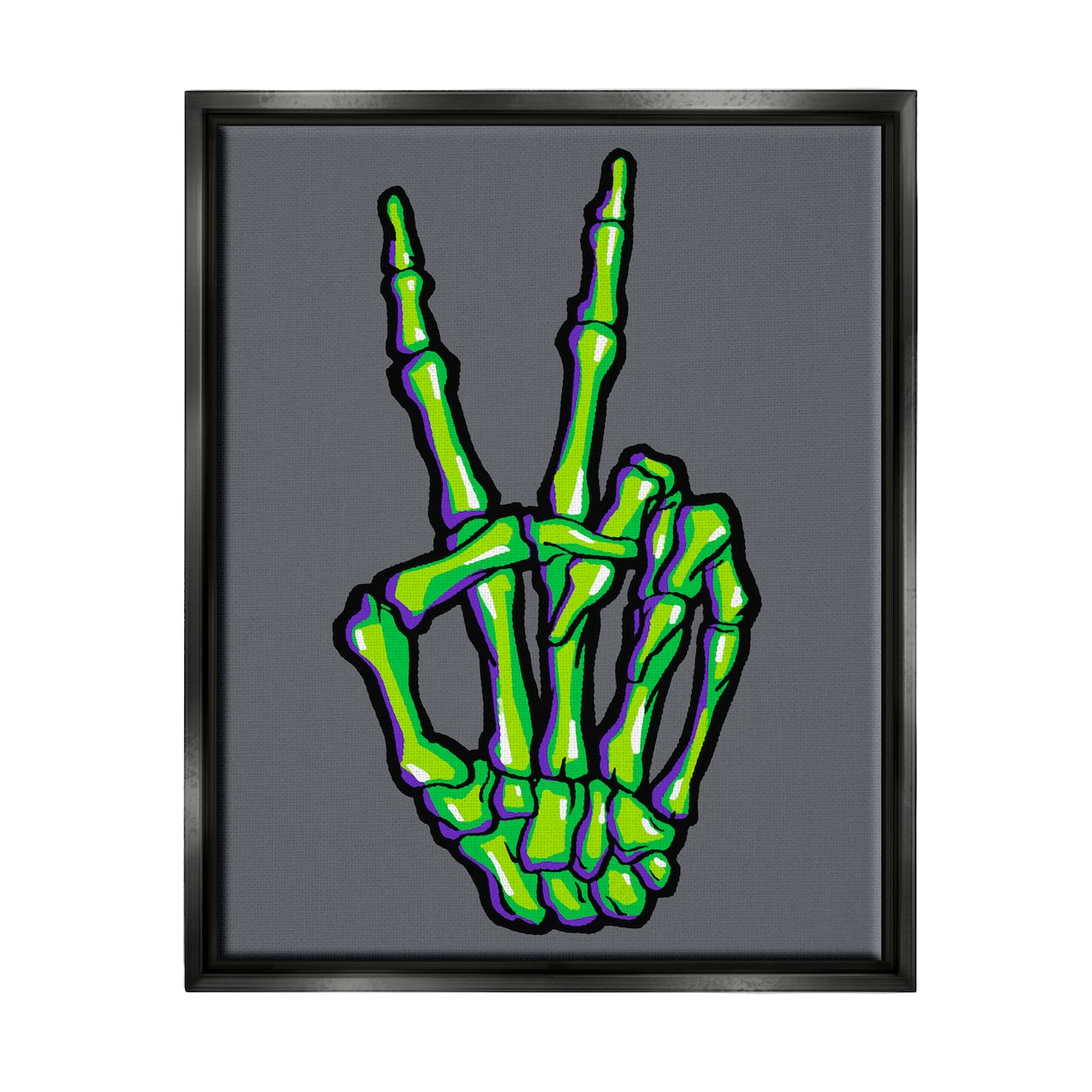 Stupell Industries Green Skeleton Peace Hand Framed Floater Canvas Wall Art